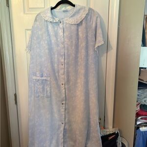 Light Blue Floral Nightgown with Lace Collar